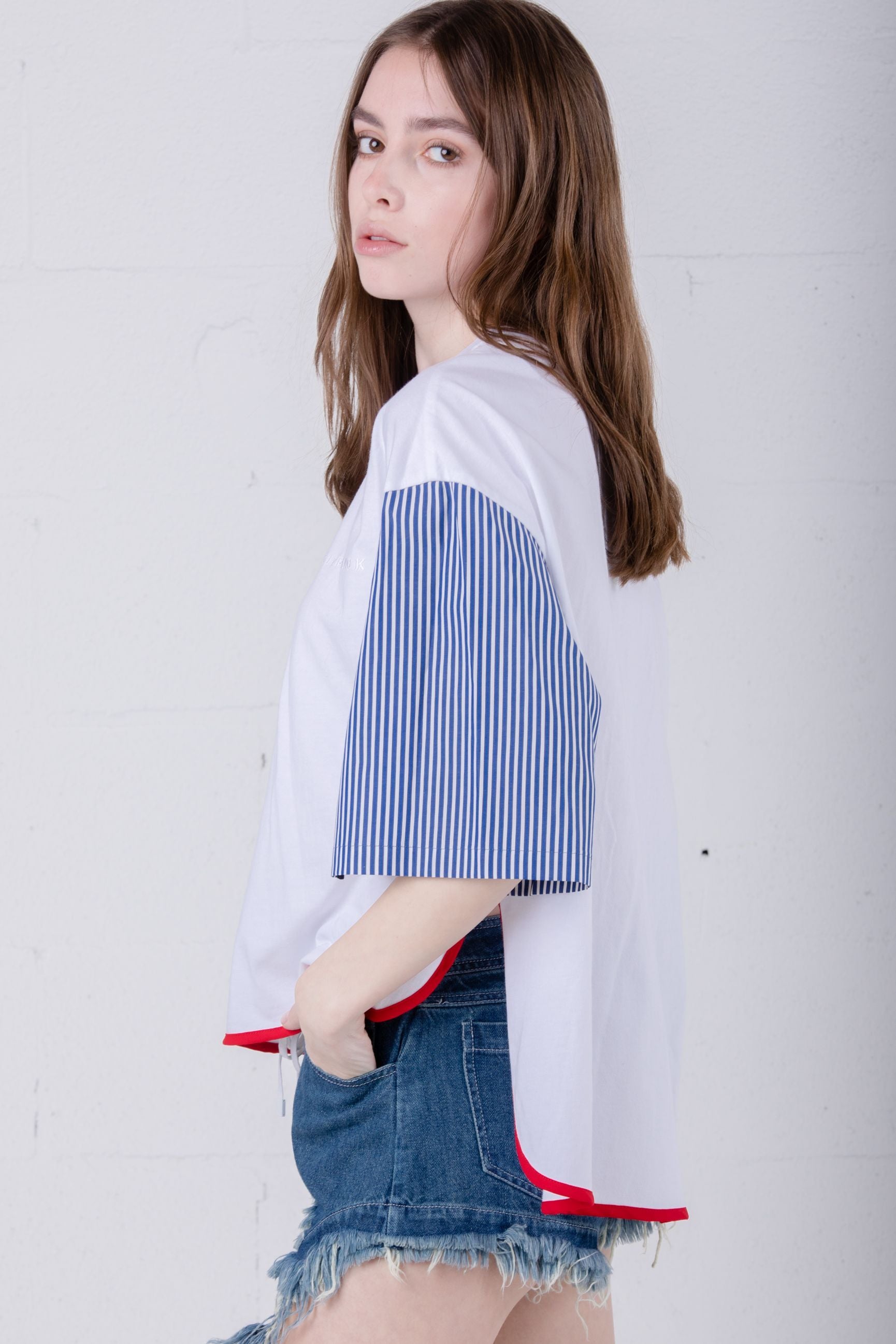 SJYP Short Sleeve Tee with Red Piping - Room 29