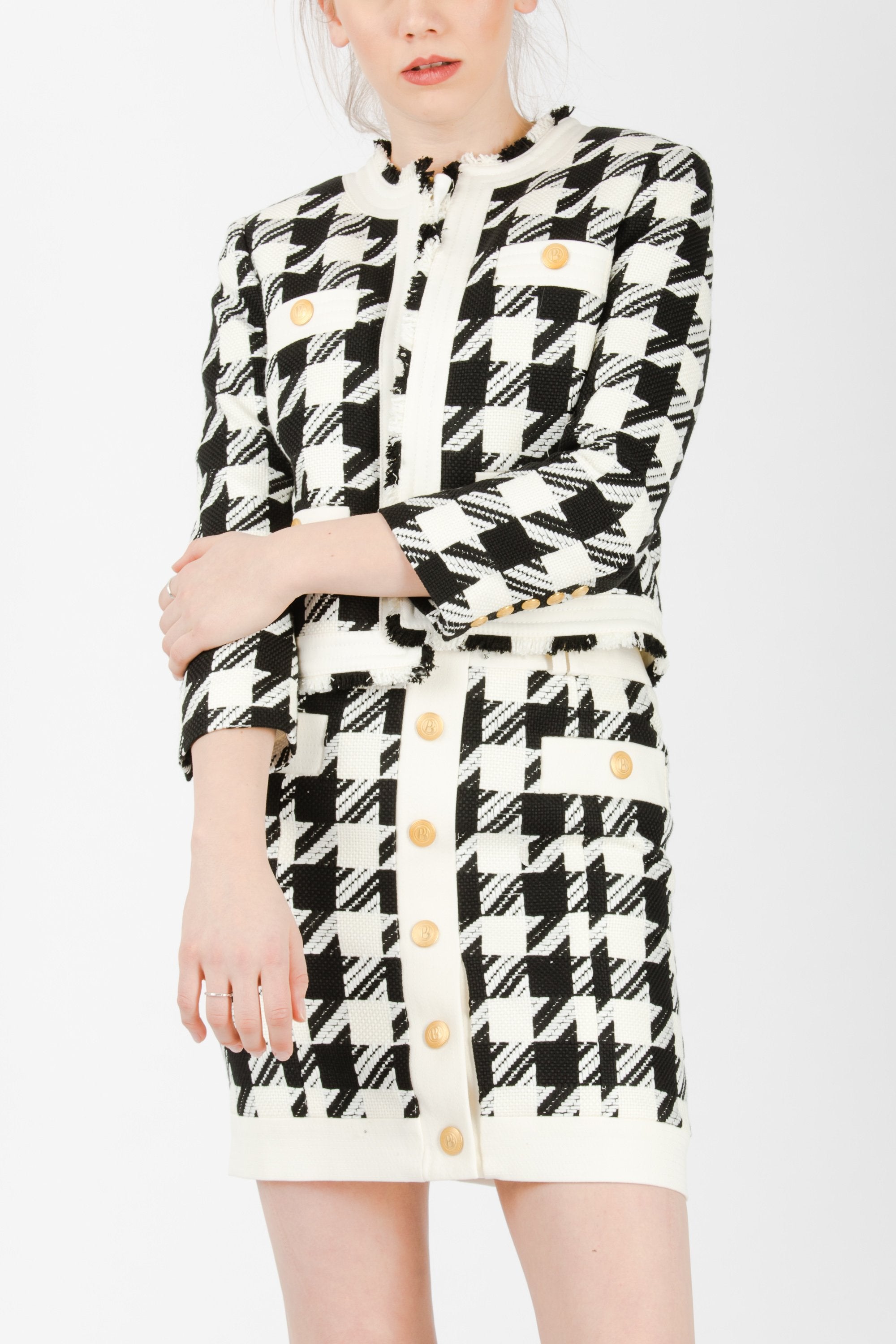 Pierre Balmain Houndstooth Button Tweed Skirt - Room 29