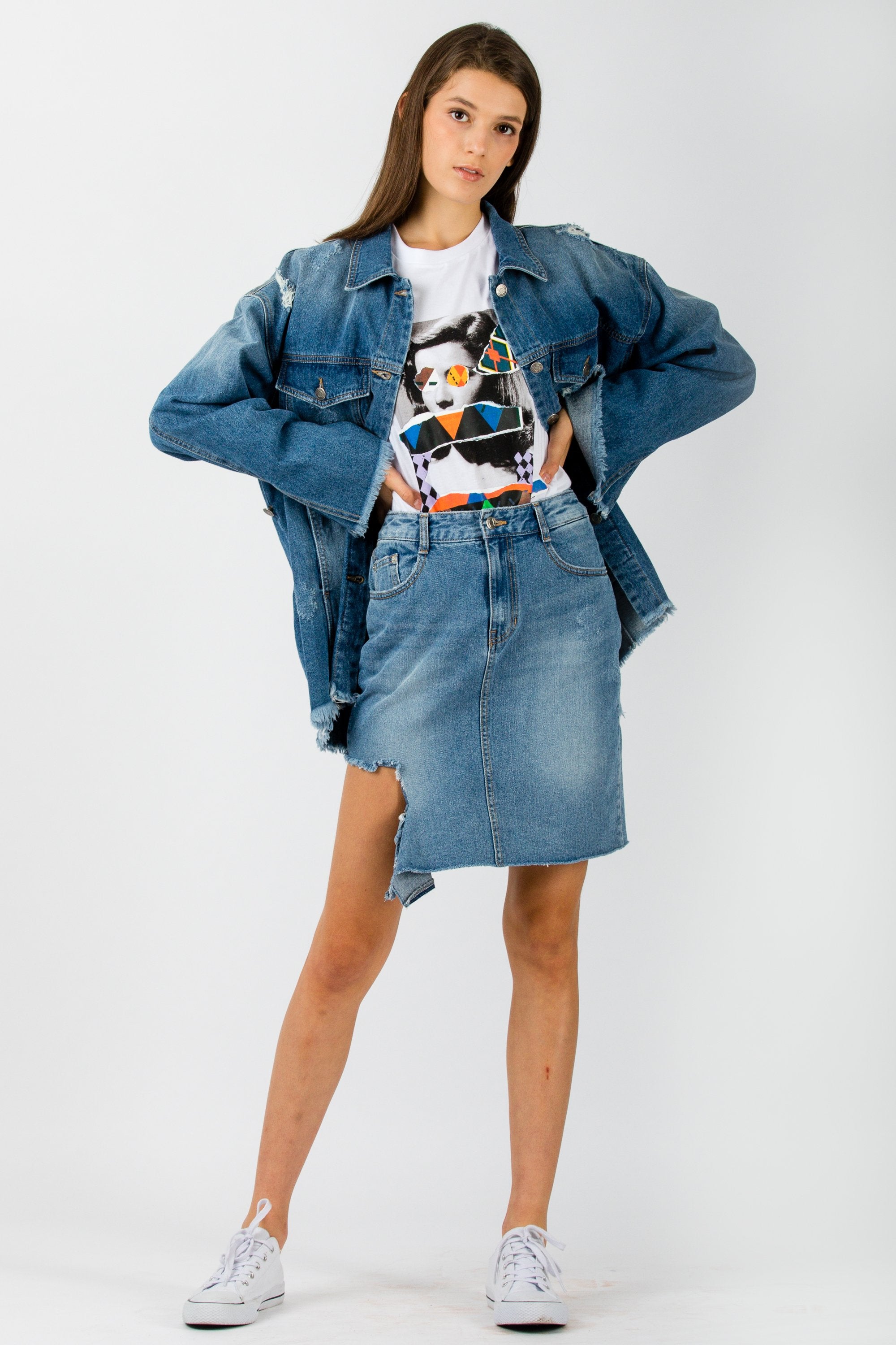 SJYP Woven Denim Mid Skirt - Room 29