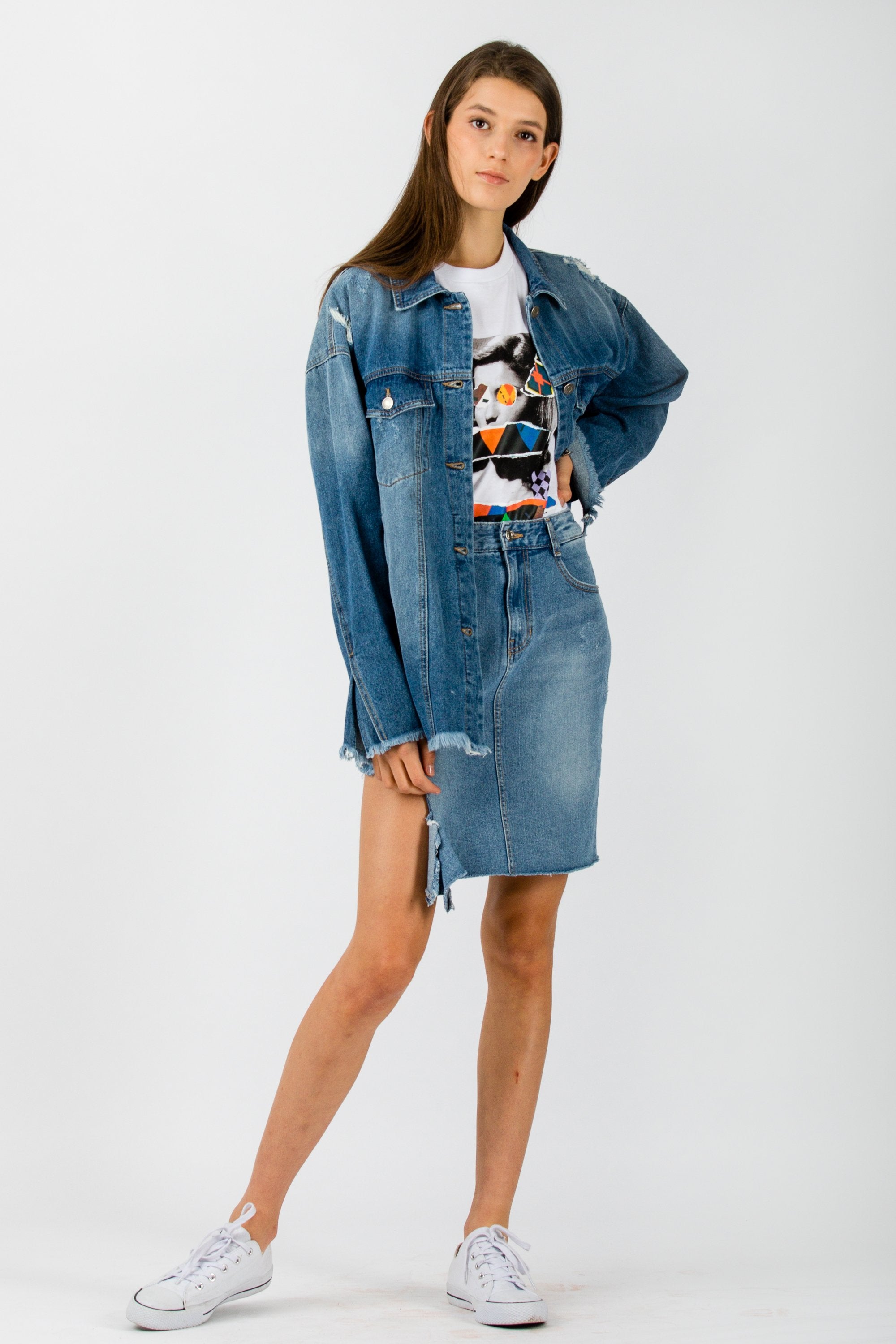 SJYP Woven Denim Mid Skirt - Room 29