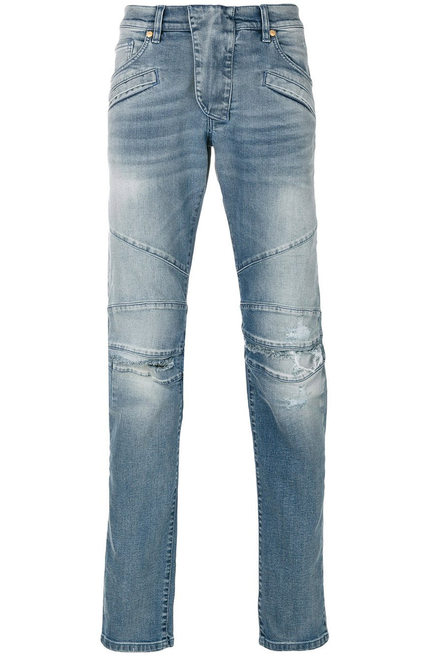 Pierre Balmain Denim Blue Destroyed Biker Jeans - Room 29