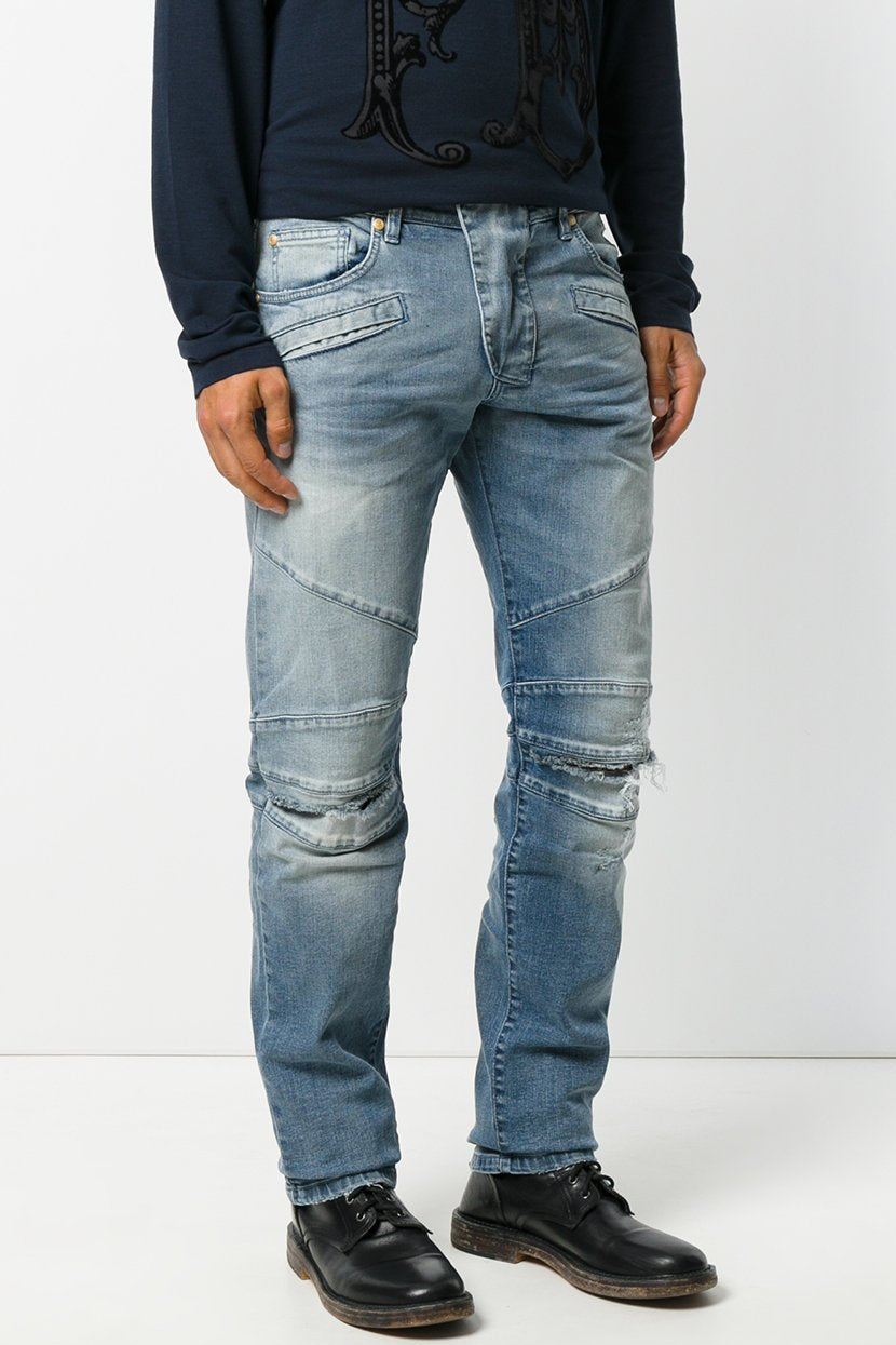 Pierre Balmain Denim Blue Destroyed Biker Jeans - Room 29