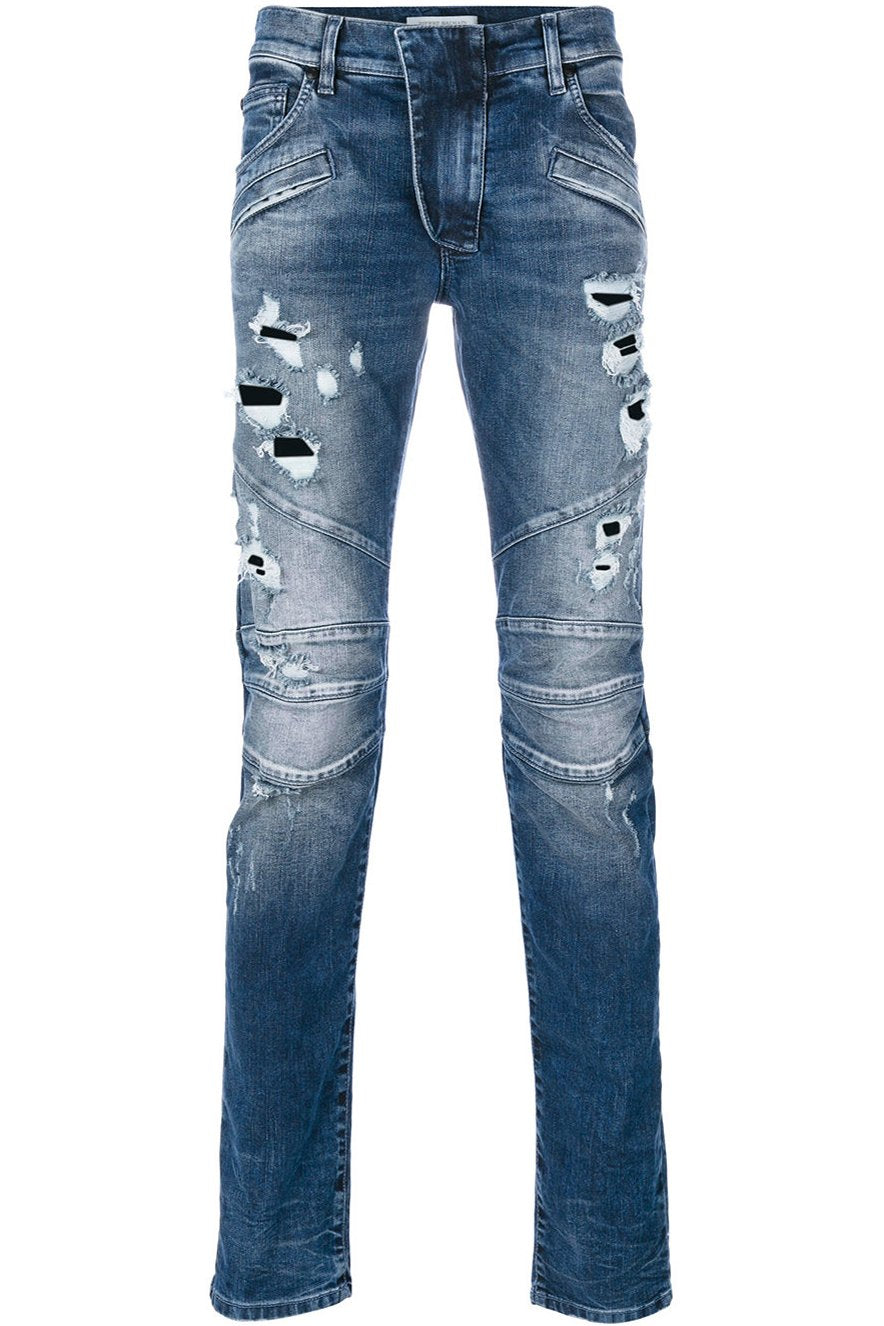 Pierre Balmain Blue Distressed Biker Jeans - Room 29