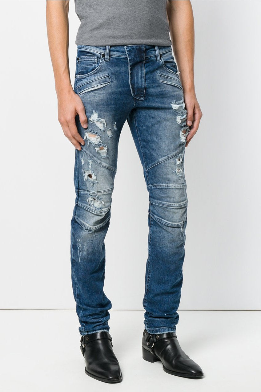 Pierre Balmain Blue Distressed Biker Jeans - Room 29