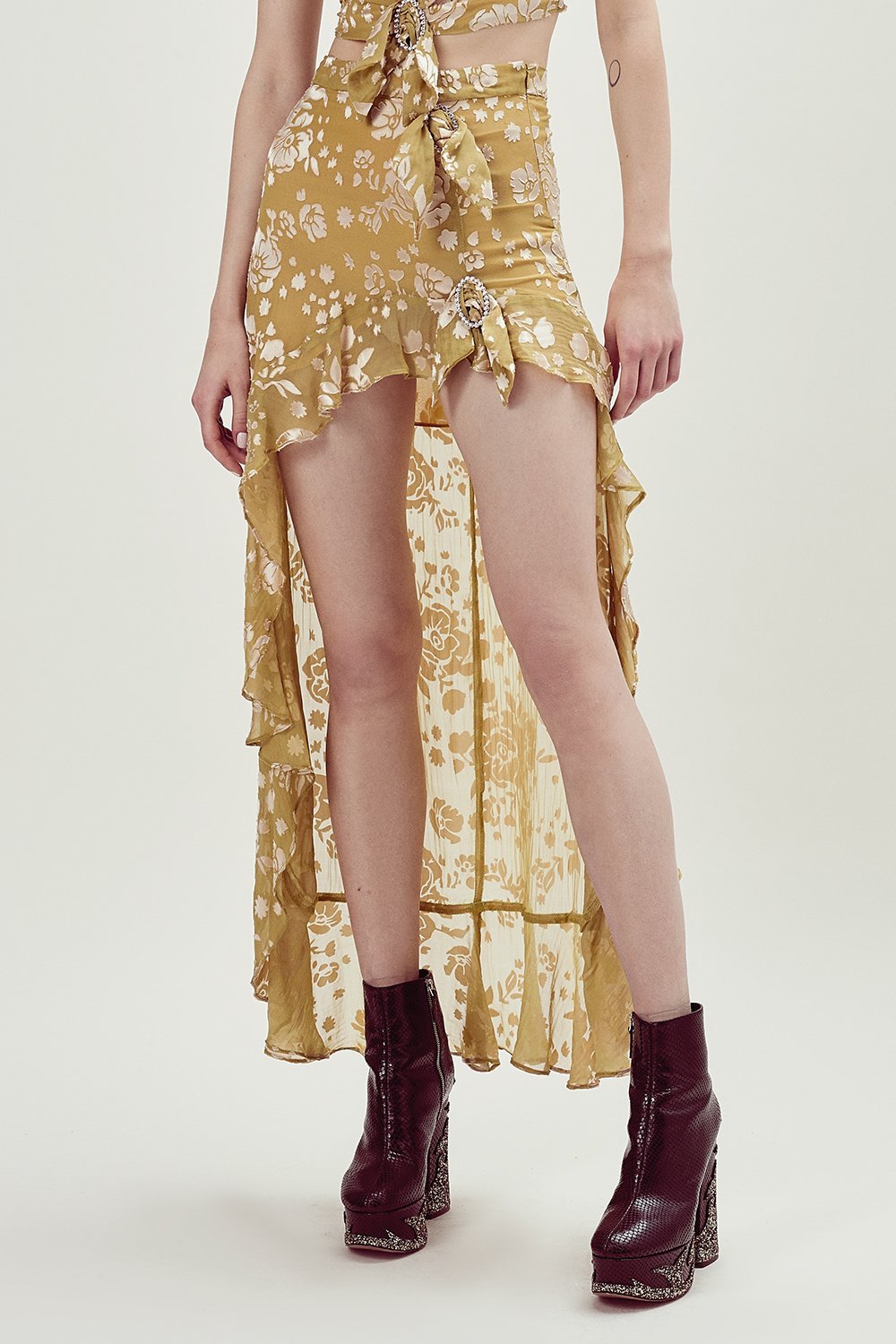 For Love & Lemons Cosmo Asymmetrical Skirt Mustard - Room 29