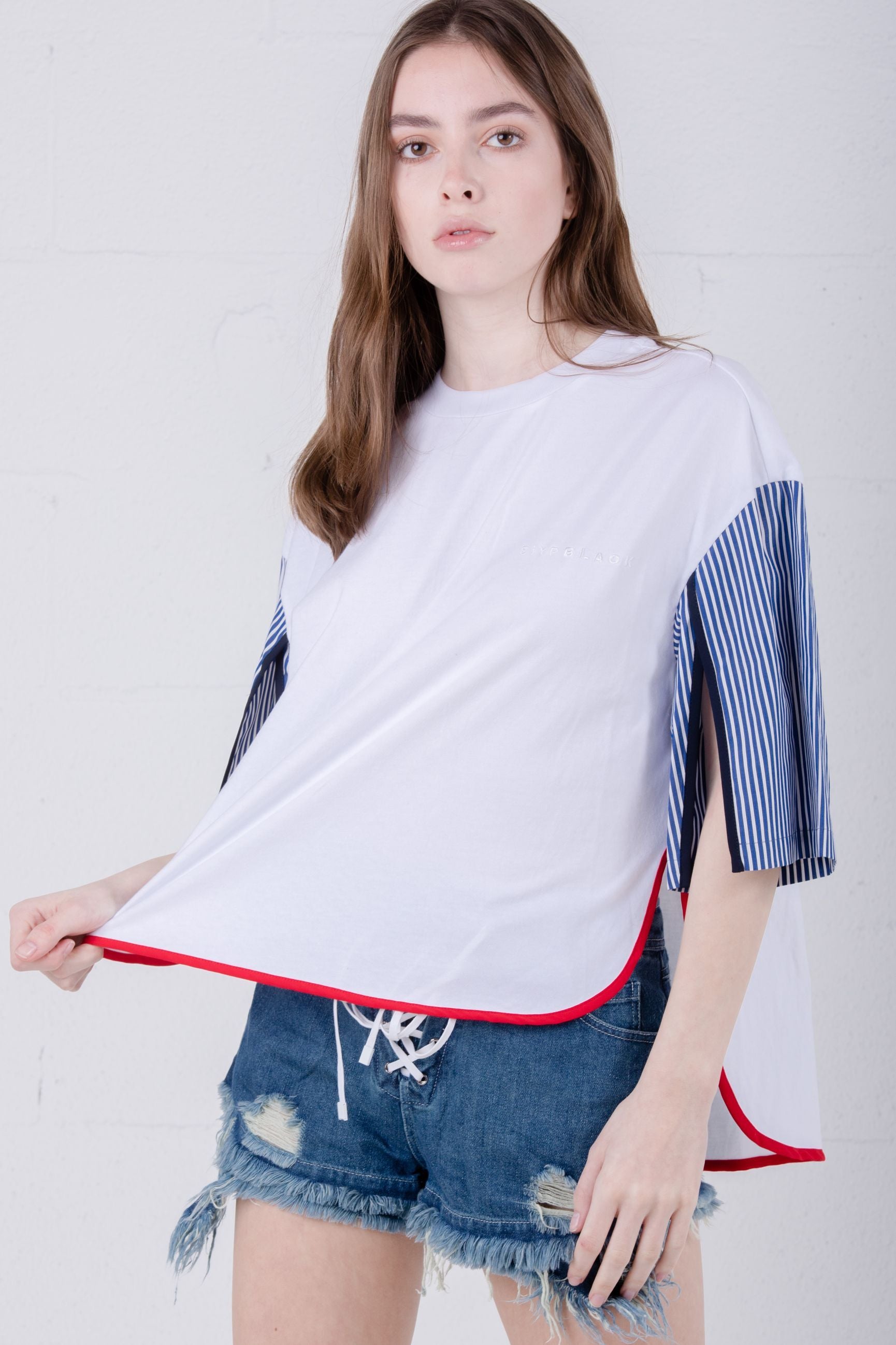 SJYP Short Sleeve Tee with Red Piping - Room 29