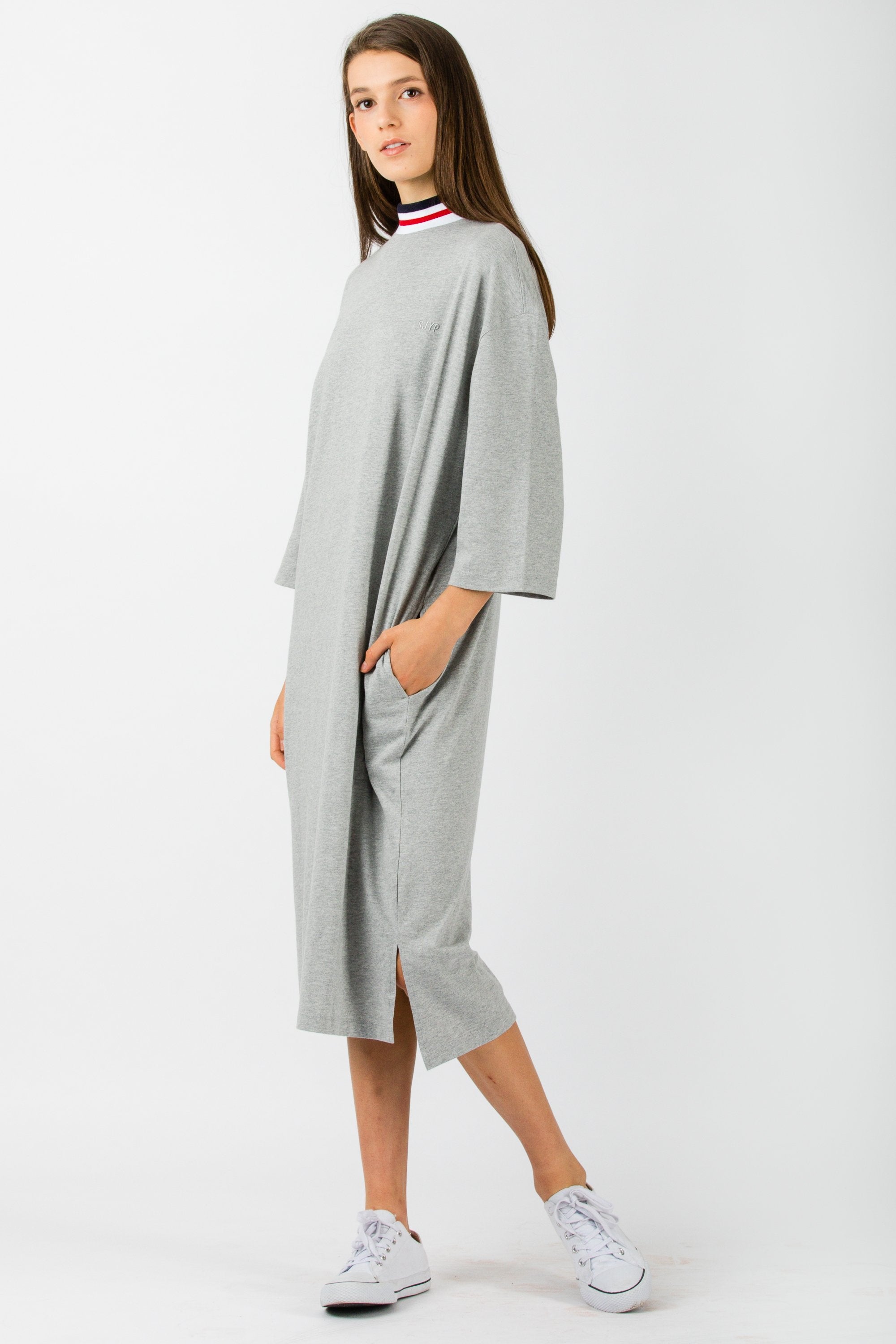 SJYP Knitted Color Neck Band Dress Grey - Room 29