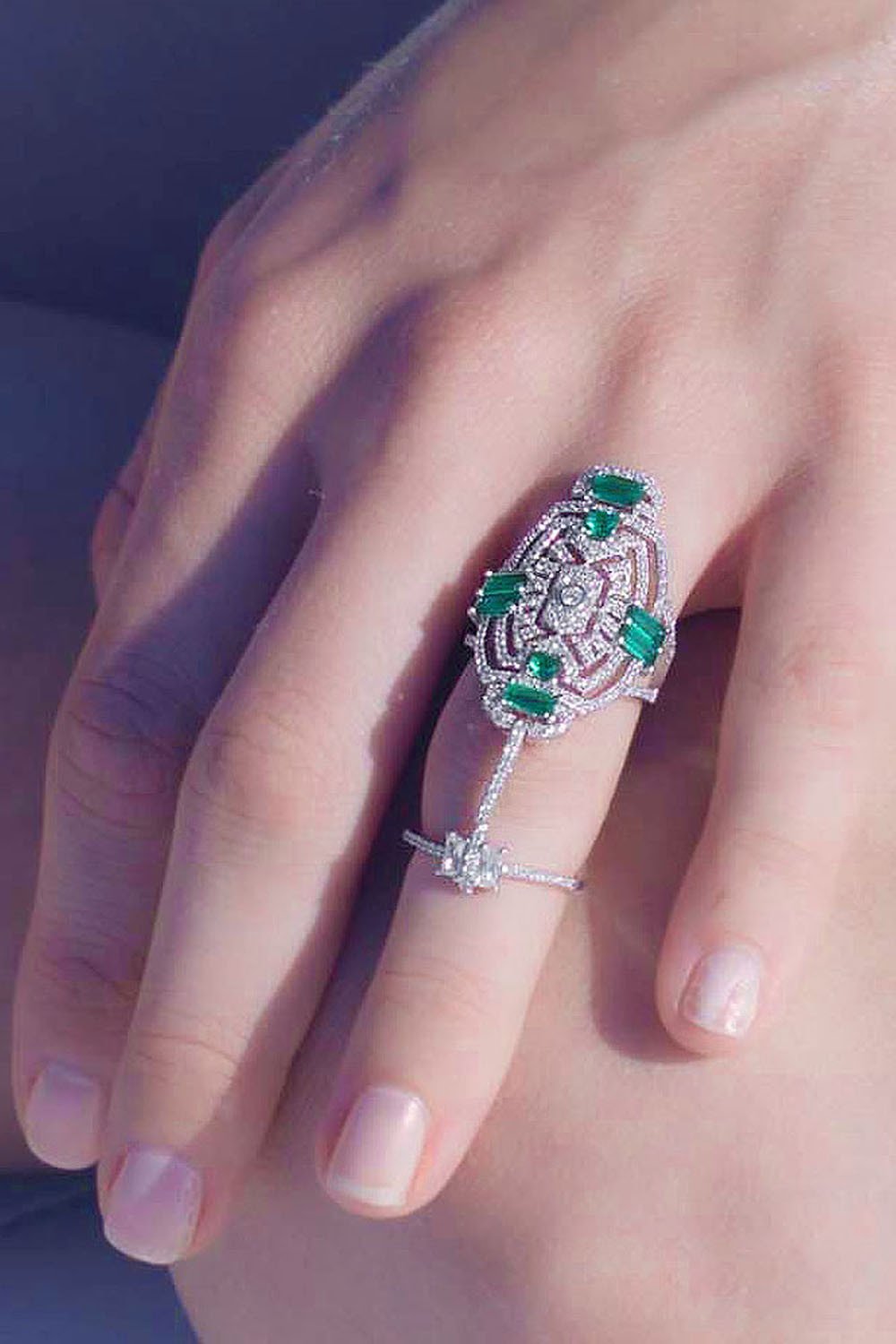 APM Baugette Stone Ring with Green A15552XKG - Room 29